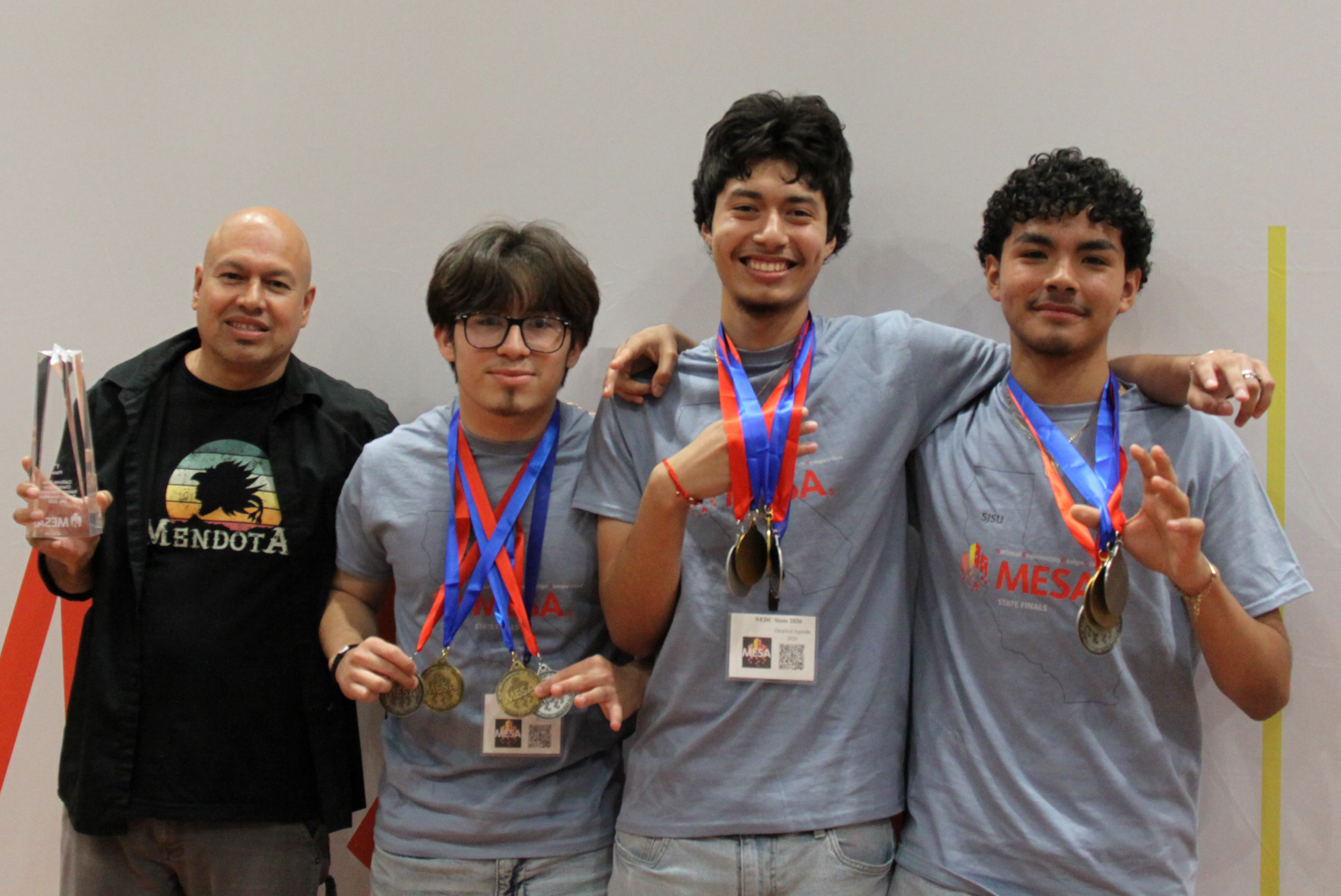 mendota with advisor Winning students from the CSU East Bay MESA center celebrate their victory.