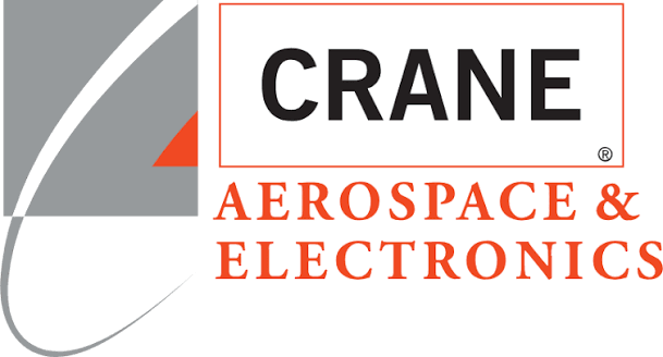 black, red, white and gray crane aerospace company logo